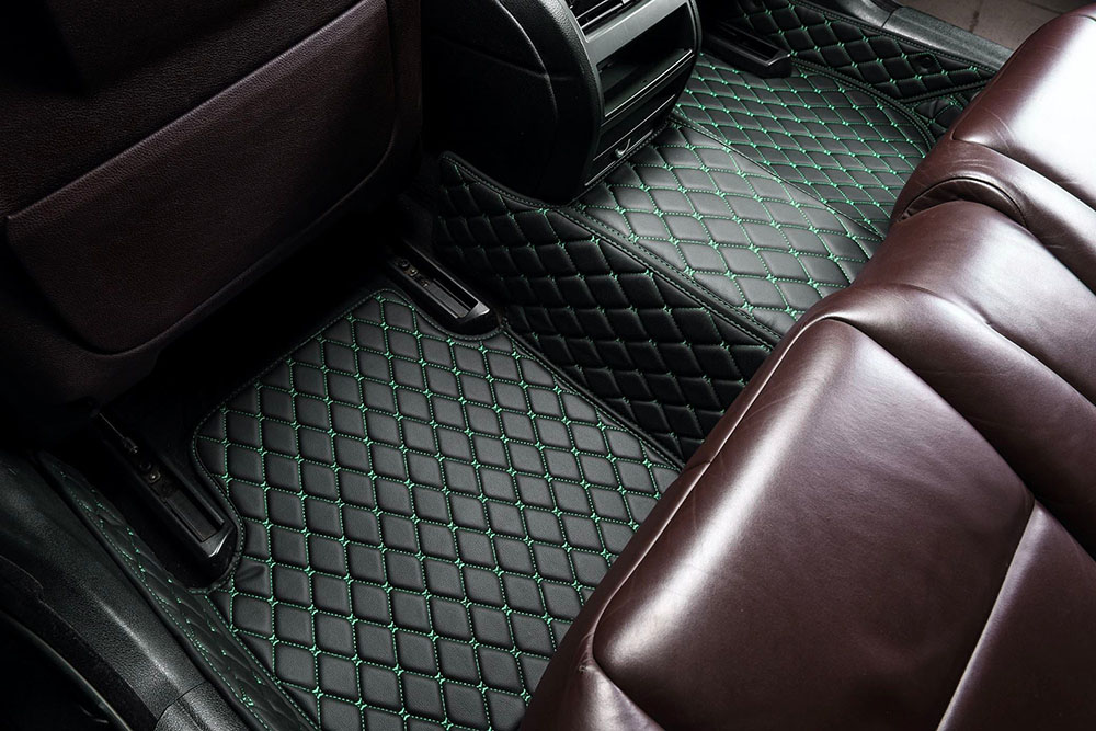 Black and Green Stitching Custom Diamond Car Mats Manufacturers