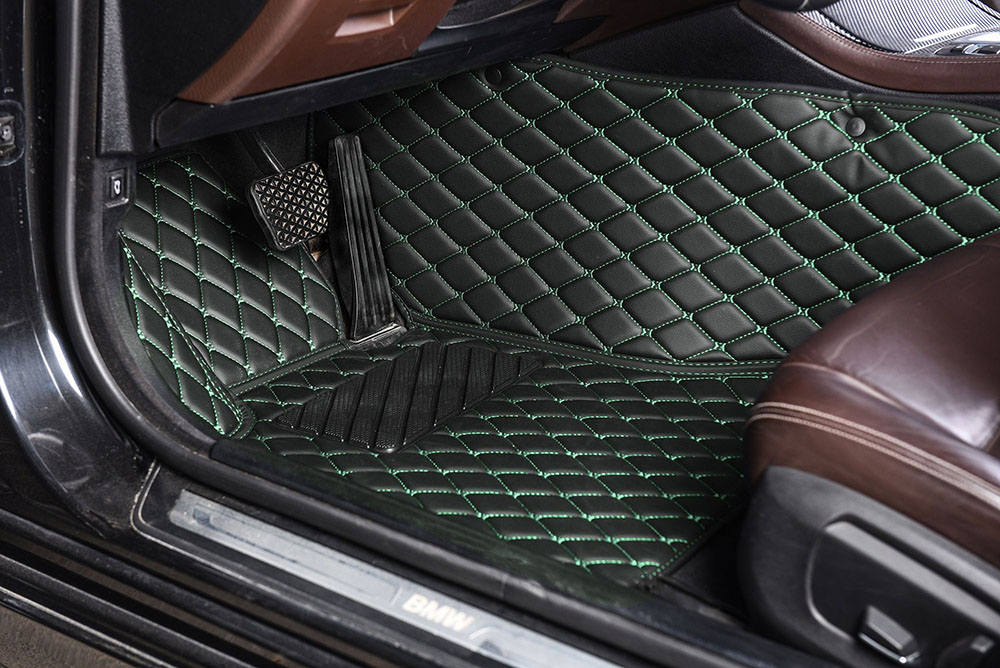 Black and Green Stitching Luxury Leather Diamond Car Mats Manufacturers