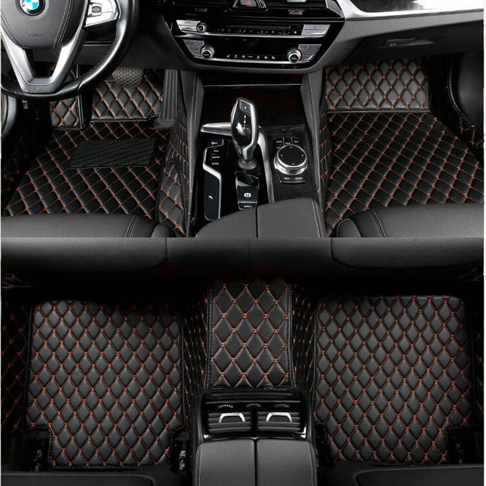 Black and Orange Stitching Luxury Leather Diamond Car Mats Manufacturers