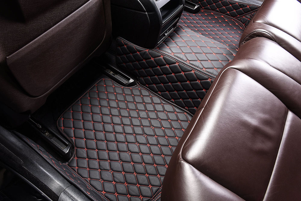Black and Red Stitching Custom Diamond Car Mats Manufacturers
