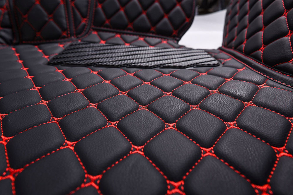 Black and Red Stitching Luxury Leather Diamonds Car Floor Mats Manufacturers