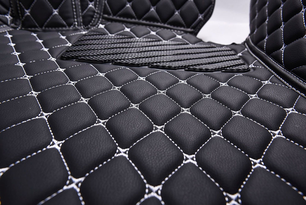 Black and White Stitching Luxury Leather Diamonds Car Floor Mats Manufacturers