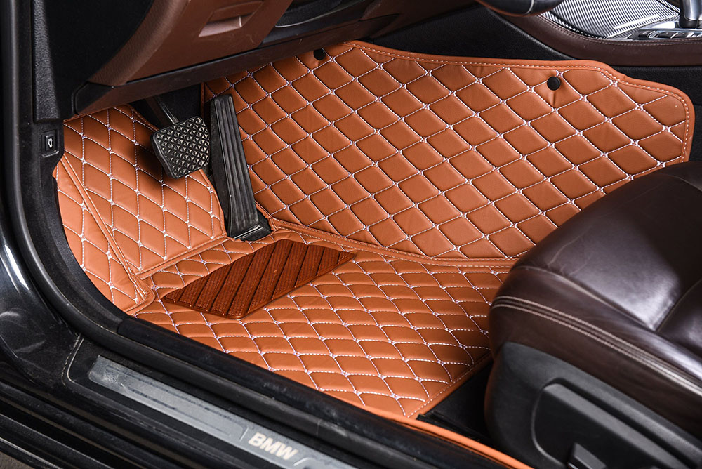 Brown Luxury Leather Diamond Car Mats Manufacturers