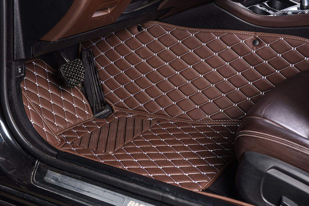 Dark Brown Luxury Leather Diamond Car Mats Manufacturers