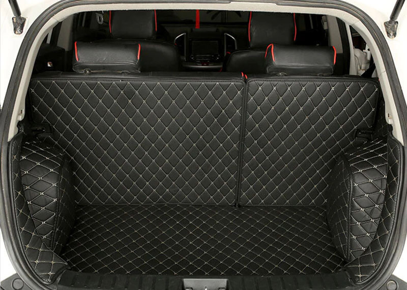 Black and Beige Stitching Full Cover Luxury Leather Diamond Trunk Car Mats Manufacturers