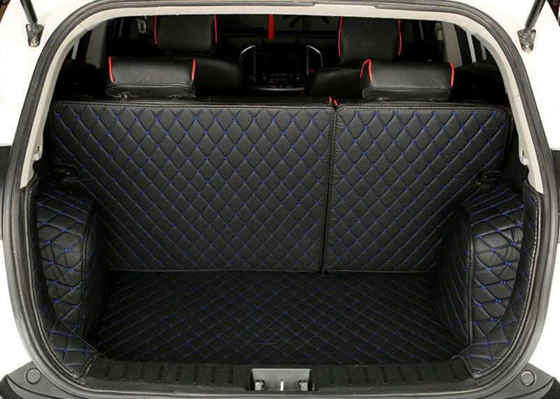 Black and Blue Stitching Full Cover Luxury Leather Diamond Trunk Car Mats Manufacturers