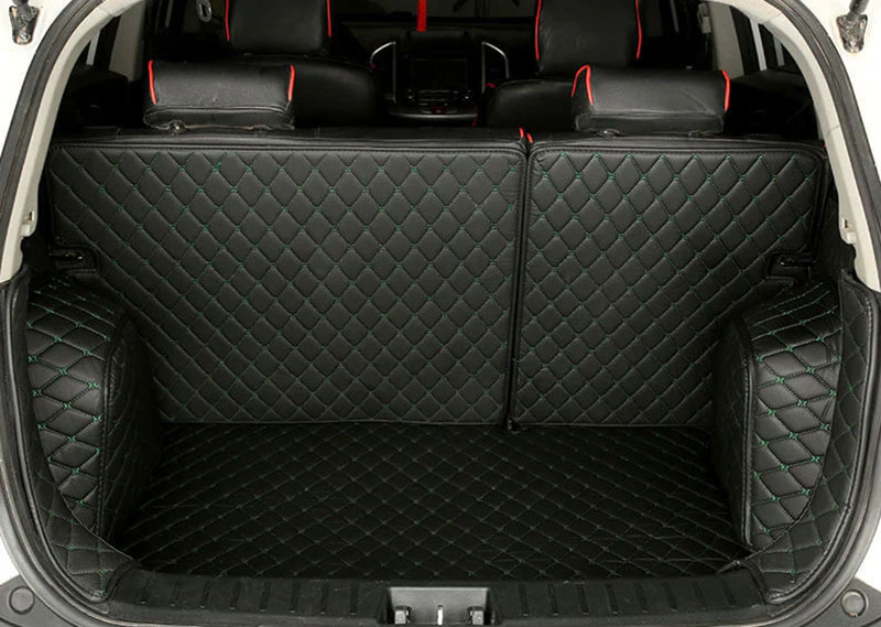 Black and Green Stitching Full Cover Luxury Leather Diamond Trunk Car Mats Manufacturers