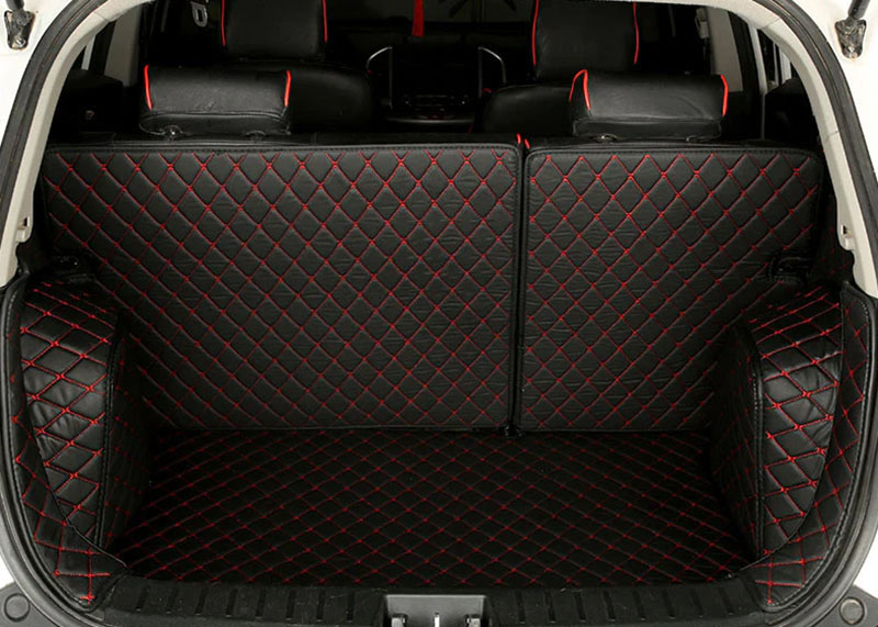 Black and Red Stitching Full Cover Luxury Leather Diamond Trunk Car Mats Manufacturers