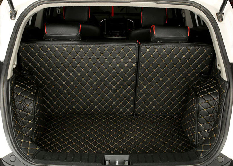 Black and Yellow Stitching Full Cover Luxury Leather Diamond Trunk Car Mats Manufacturers
