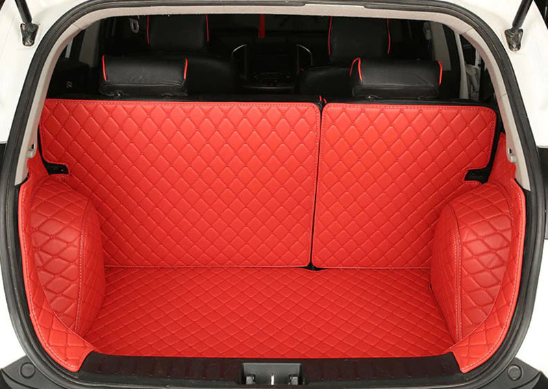 Red Full Cover Luxury Leather Diamond Trunk Car Mats Manufacturers