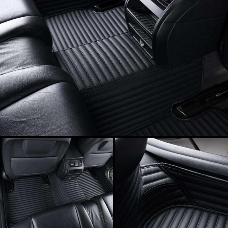 Black Luxury Leather Stripe Car Mats Manufacturers