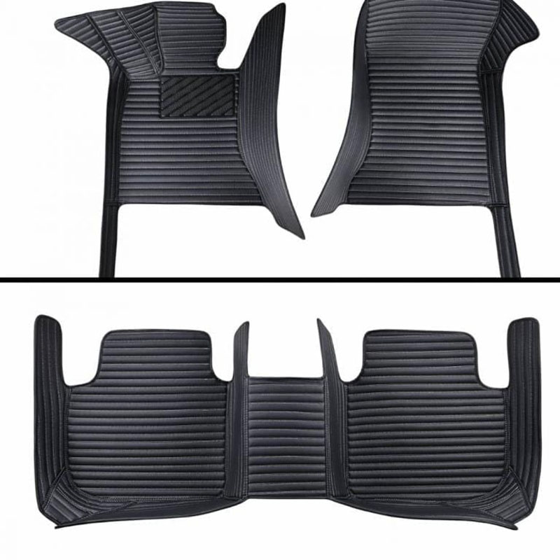 Black Luxury Leather Stripe Car Mats Manufacturers