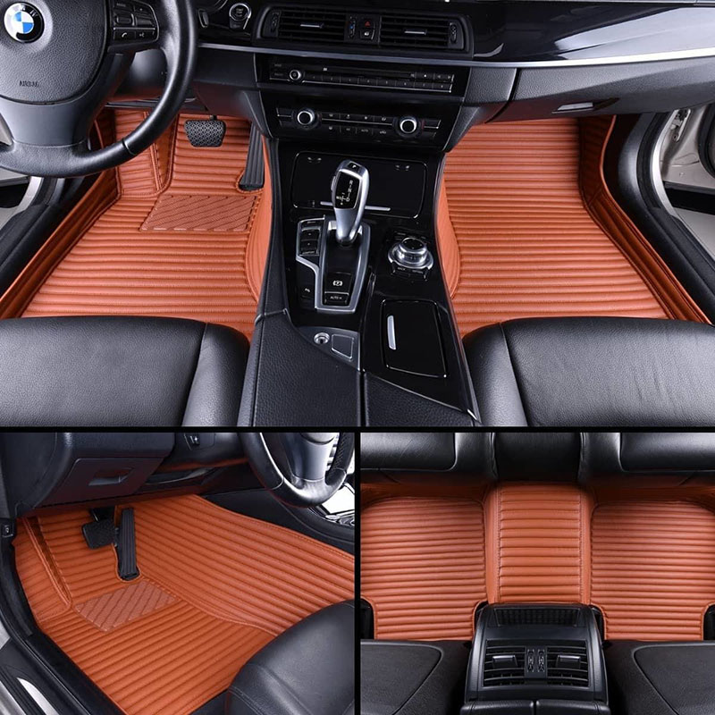 Brown Luxury Leather Stripe Car Mats Manufacturers
